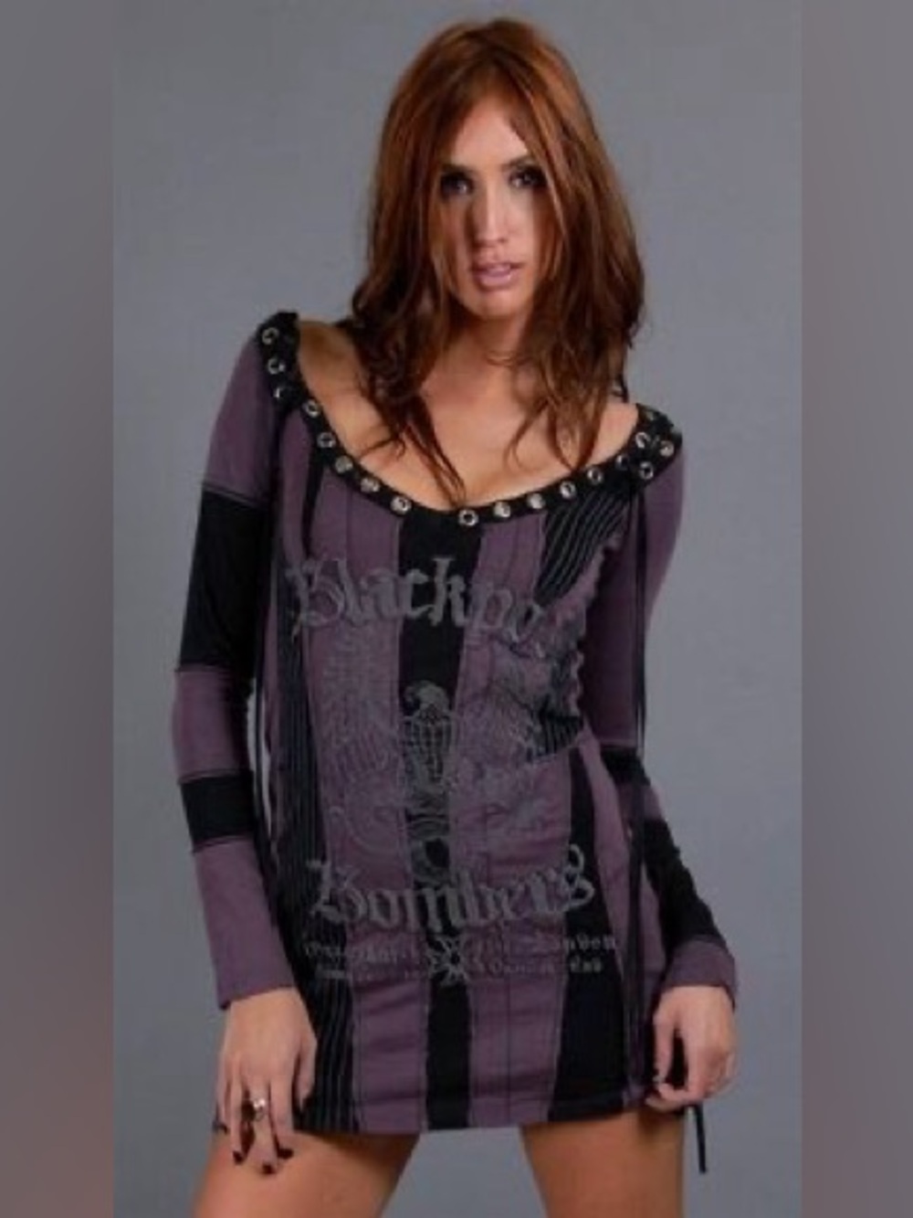 Women’s Purple and Black Striped Long-Sleeve Top. Excellant Condition